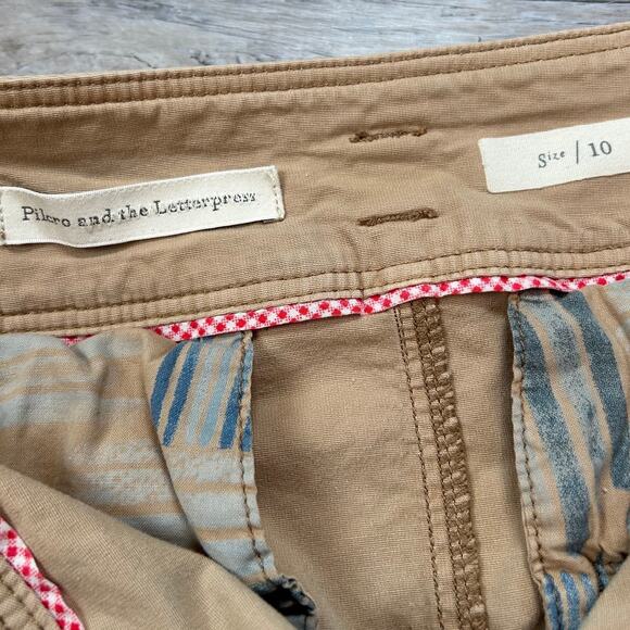 Pilcro Anthropologie Tan Cotton Mini Skirt Contrast Stitching Utility Style - Picture 5 of 6